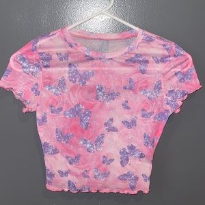 see thru butterfly crop top. size small